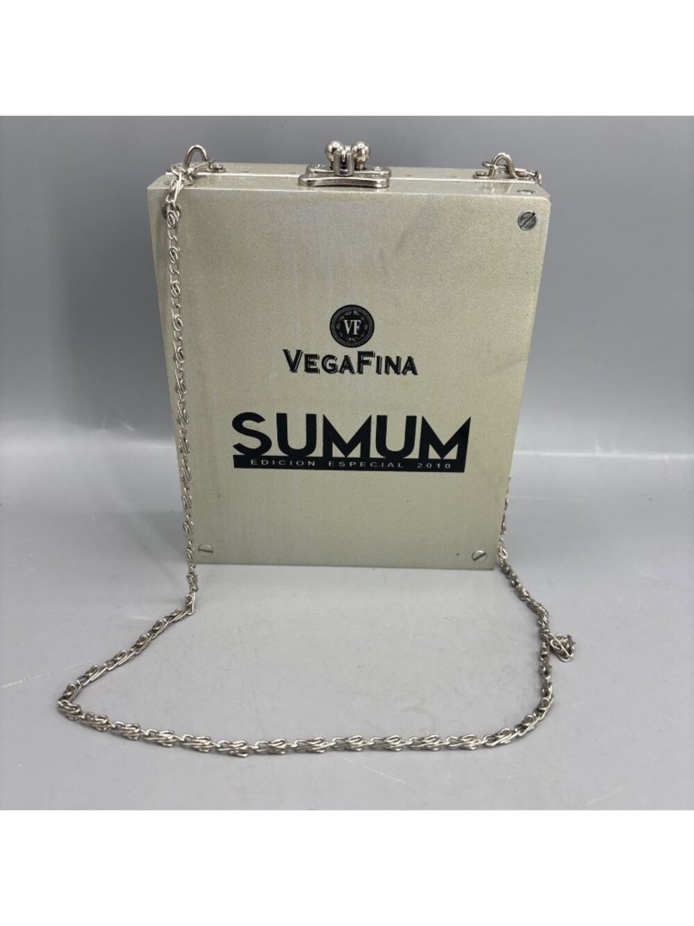 Vega Fina Cigar Box Purse Handbag Bag Wood Silver finish Lined Mirror